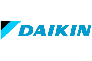 Daikin logo with blue stylized checkmark and bold capital letters on a white background image