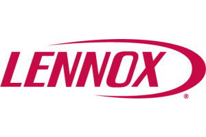 Lennox logo in bold red letters with a curved red swoosh above and below the text. image