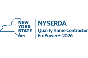 New York State NYSERDA Quality Home Contractor EmPower+ 2026 blue logo with state outline.