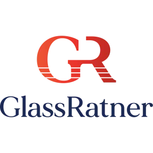 GlassRatner logo featuring stylized red GR above the company name in navy blue text on white background