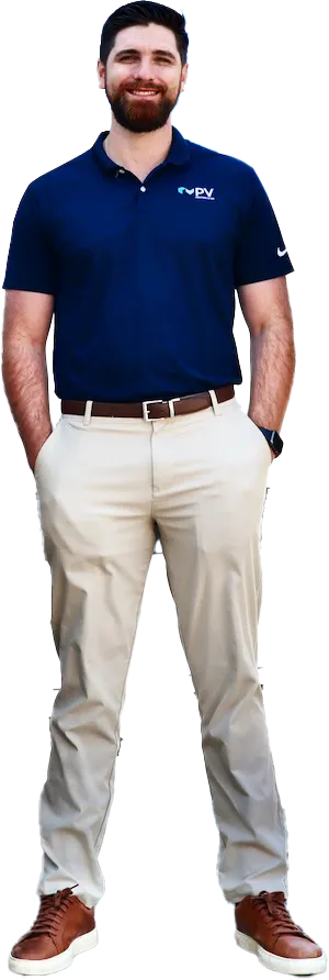 Joe Peavey wearing a blue shirt