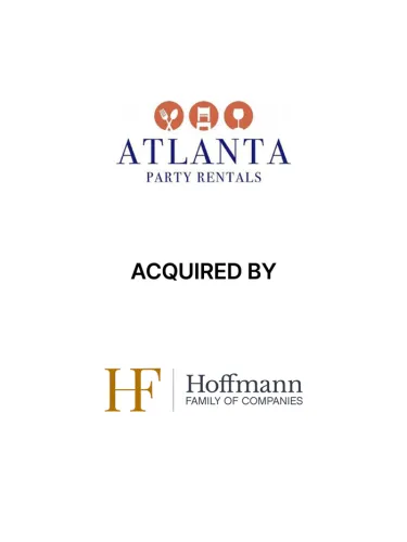 Atlanta Party Rentals acquired by Hoffmann Family of Companies with their logos on white background.