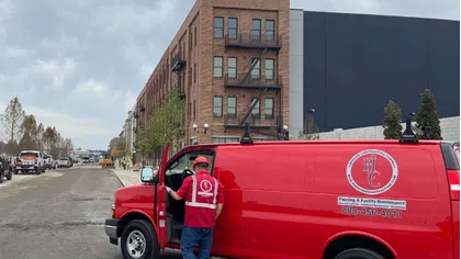 A Harrison Contracting Commercial Painting truck at Assembly Studios in Doraville, GA