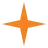 Orange four-point star with sharp edges and a thin white outline on black background.