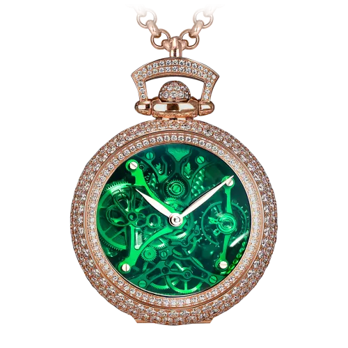 Brilliant Watch Pendant Northern Lights Pave Green Mineral Crystal Dial
