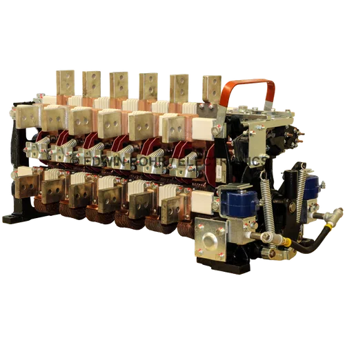 High-voltage electrical contactor with multiple copper terminals and heavy-duty metal components for power control