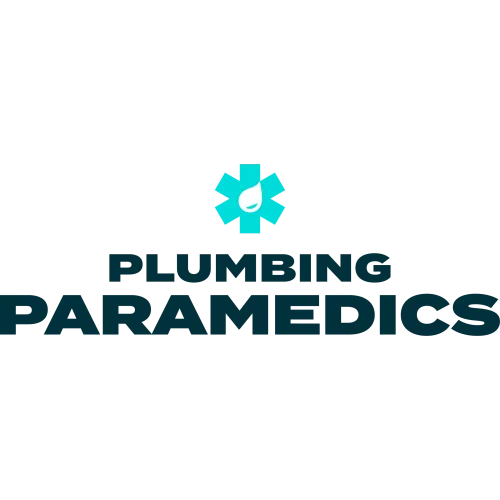 Plumbing Paramedics logo with a blue medical star and water droplet above bold text.