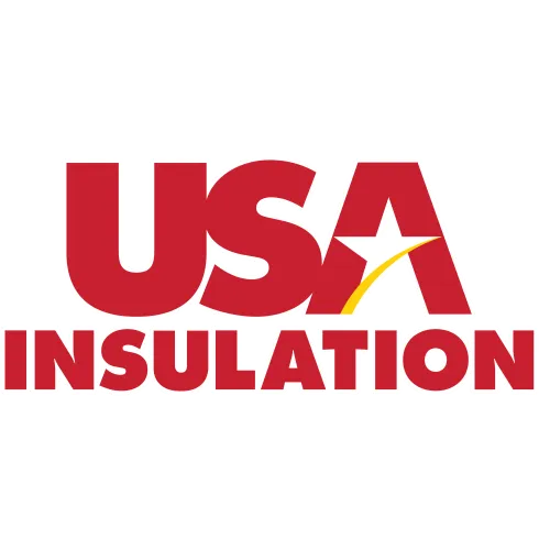 USA Insulation logo with bold red letters and a white star with a yellow swoosh inside the letter A.