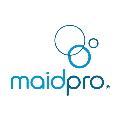 MaidPro logo with lowercase blue text and overlapping blue bubbles representing cleaning service.