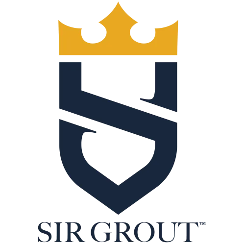 Sir Grout logo featuring a stylized shield with gold crown and navy blue elements.