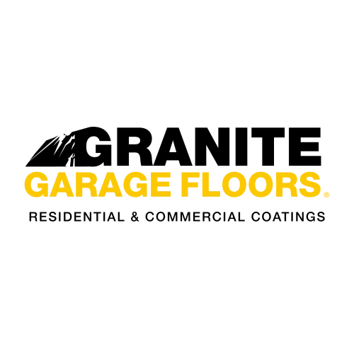Garage Floors logo with bold yellow text on black background