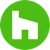 White stylized house icon inside a bright green circle background.