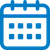 Blue calendar icon with grid layout representing days and schedule in a minimalist style