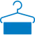 Blue clothes hanger icon with a rectangular tag hanging from it, on a transparent background