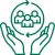 Green line art of hands holding a group of three people inside a circular arrow symbolizing community support