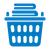 Blue laundry basket filled with folded clothes icon on transparent background