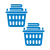 Two blue laundry baskets filled with folded clothes on a transparent background