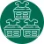 Three laundry baskets with clothes stacked inside on a green circular background icon.
