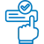 Blue hand icon pressing a button with a checkmark symbol indicating selection or confirmation.