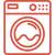 Red line icon of a front-loading washing machine with control panel and circular door