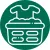 White line icon of laundry basket with clothes on a green background representing washing clothes