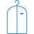 Blue outlined garment bag with a hanger and a small horizontal tag on a transparent background.