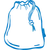 Blue outline sketch of a drawstring bag with a knotted cord on a transparent background