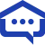 Blue house outline combined with a speech bubble containing three dots indicating chat or messaging.