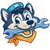 Cartoon husky dog wearing blue cap and orange bandana holding a large wrench in its mouth.