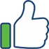 White thumbs-up icon with green wristband and dark blue outline on transparent background.