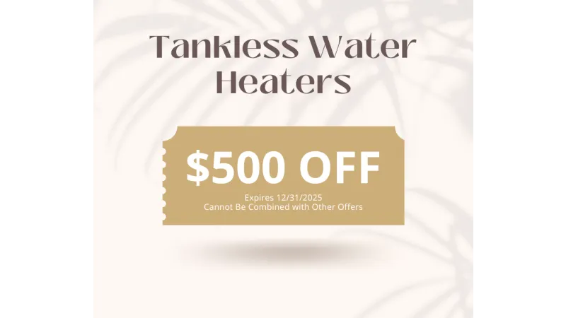 Tankless water heater promotion with $500 off by Dayco Systems heating cooling plumbing services.