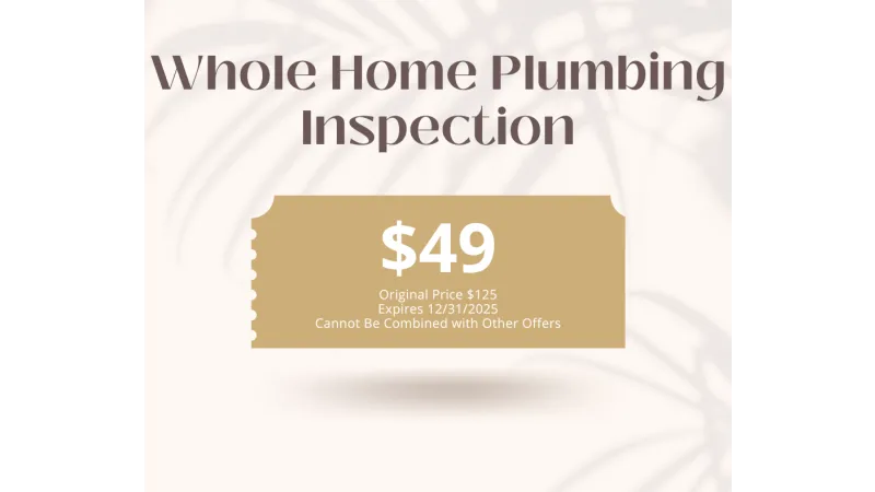Discounted whole home plumbing inspection offer for $49, originally $125, expires 12/31/2025, no combined offers.