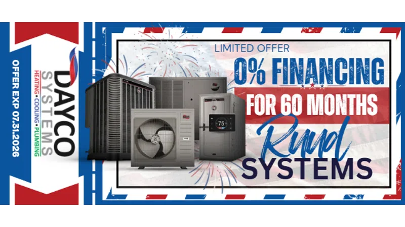 Dayco Systems HVAC units with 0% financing for 60 months limited offer ending 07.31.2026