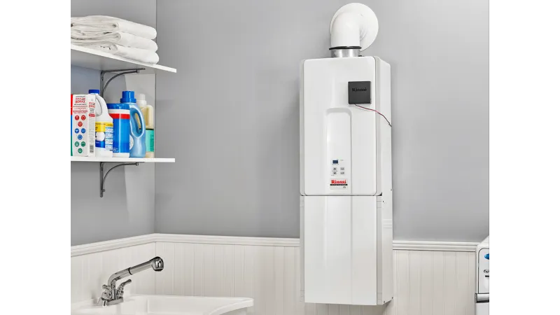 tankless water heater hanging on a wall