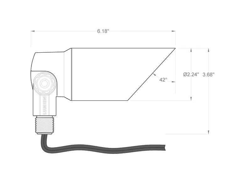 Technical drawing of a sensor with dimensions 6.18 inches length, 3.68 inches height, and 42 degree angle.