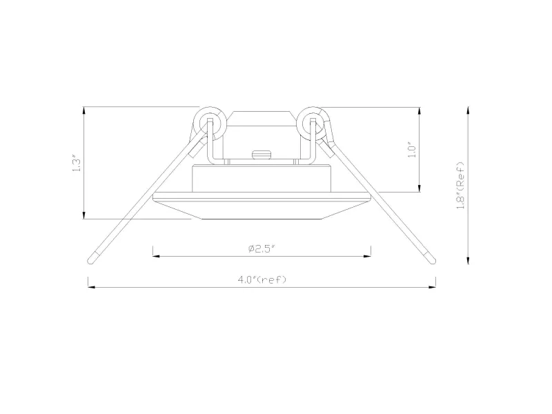 Technical drawing of a recessed lighting fixture with detailed measurements and mounting clips.