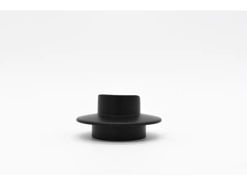Black wide-brimmed hat with a flat crown displayed on a white background.