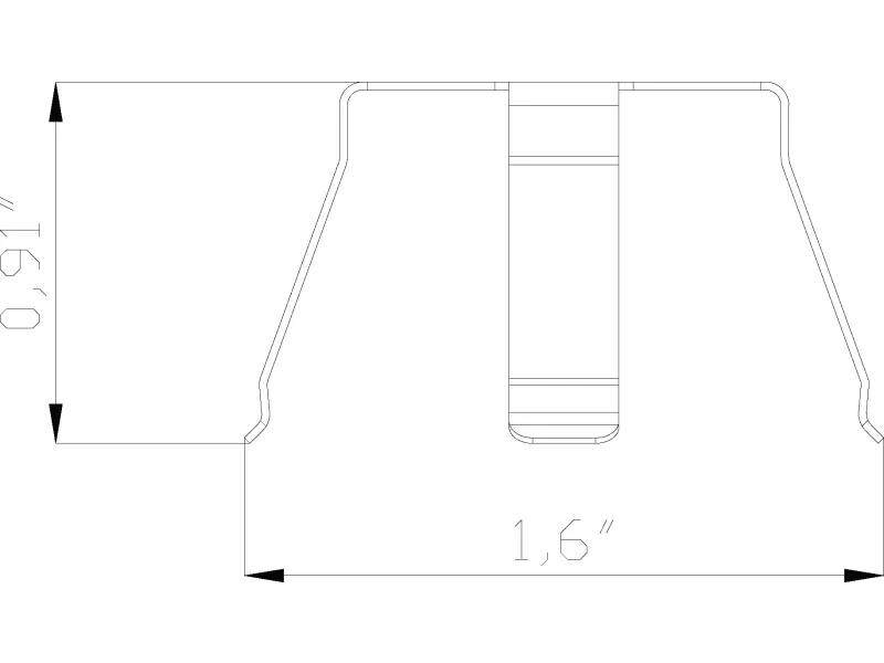 Technical drawing of a mechanical part with dimensions 0.91 and 1.6 inches shown in black lines.