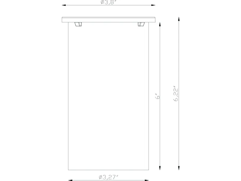 Technical drawing of a rectangular object with dimensions 3.8 by 6.22 inches and mounting brackets.
