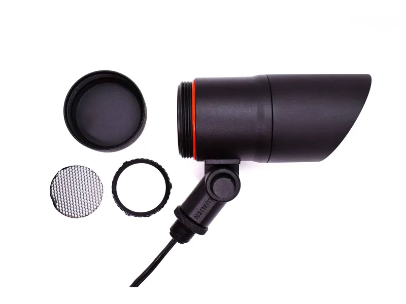 a black microphone with a red and black headphones