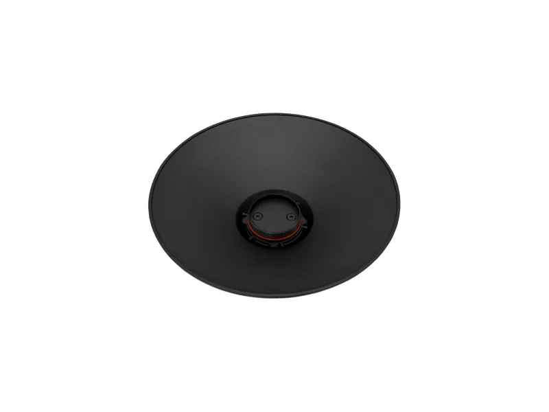 Black circular suction cup with central locking mechanism on a white background.