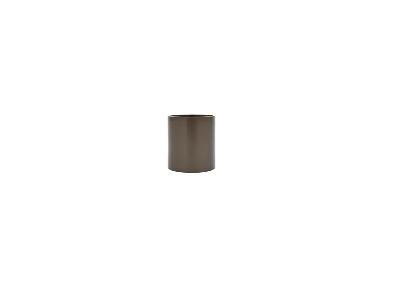 Small dark brown metal cup with a smooth matte finish on a white background