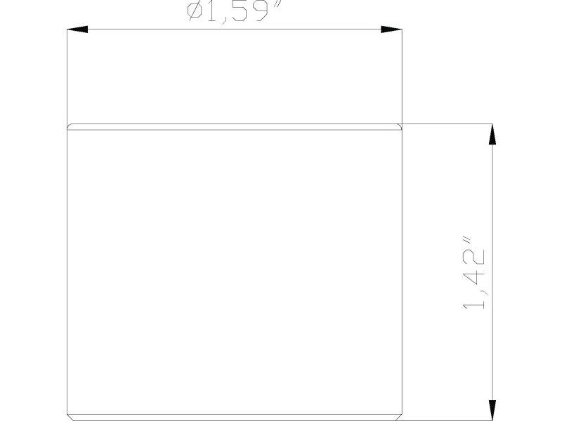 Technical drawing of a rectangle with dimensions 1.59 inches width and 1.42 inches height shown with arrows.