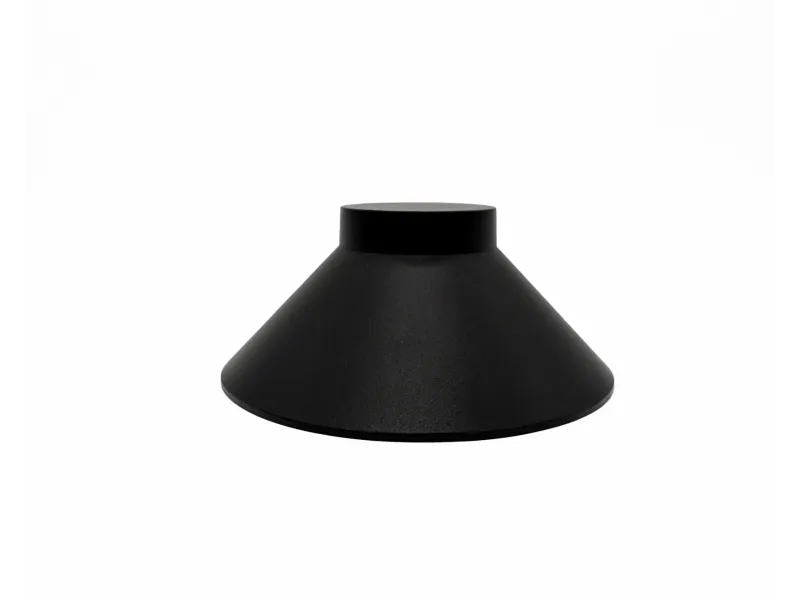 Black conical lampshade with a wide bottom and narrow top against a white background