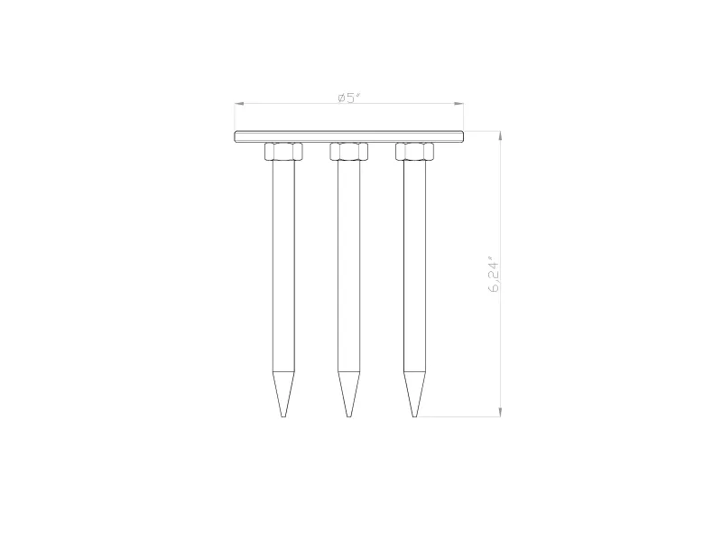 Technical drawing of three nails attached to a 5-inch wide top plate with 6.24 inches length.