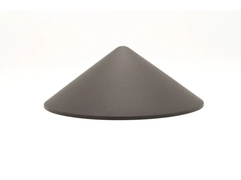 Dark gray conical shape object with smooth matte surface on white background