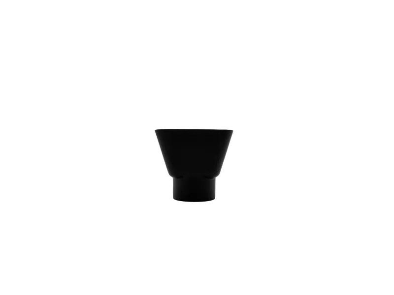 Small black funnel-shaped object with wide top and narrow base on white background