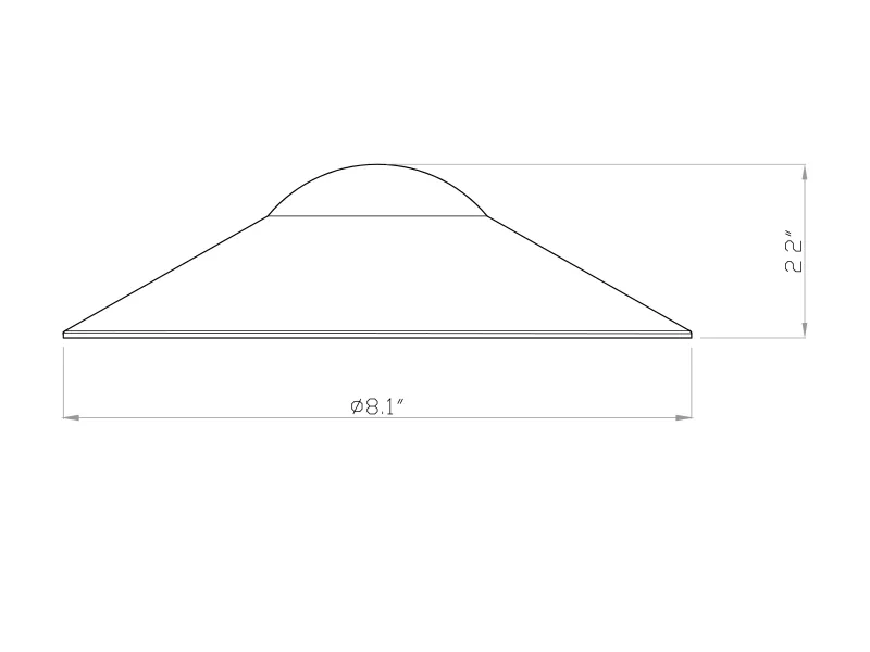 Technical side view drawing of a dome-shaped object with 8.1 inch diameter and 2.2 inch height dimensions.