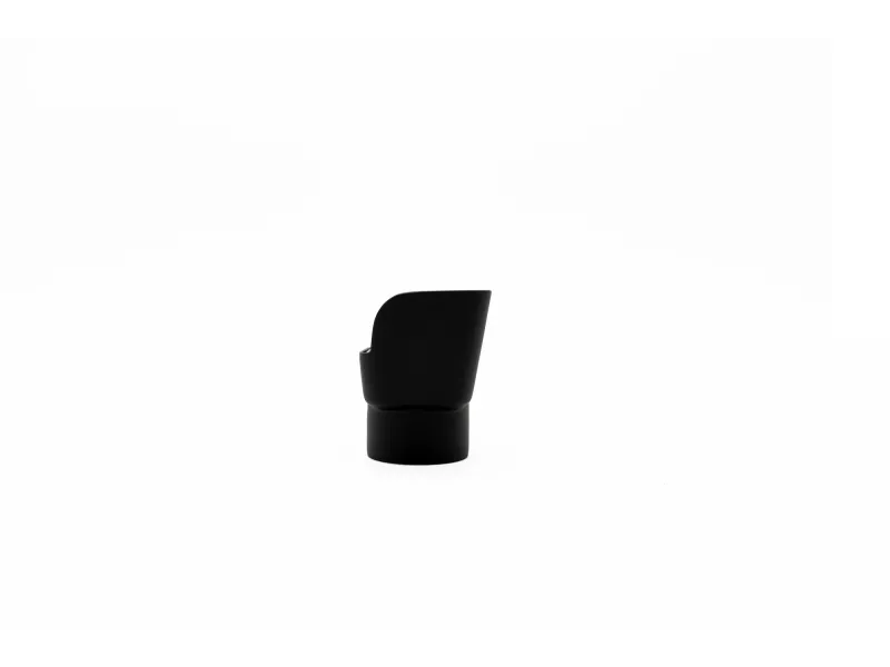 Black modern minimalist chair on a white background showcasing its unique rounded design and smooth finish.