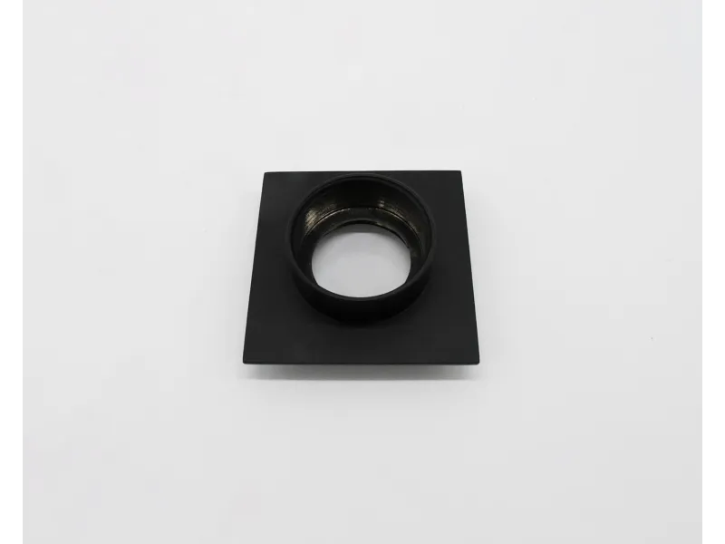 Black square-shaped frame with a circular hole in the center on a white background.